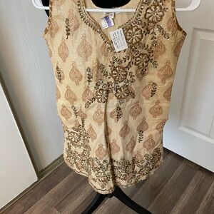 Embroidered Tan Sleeveless Top